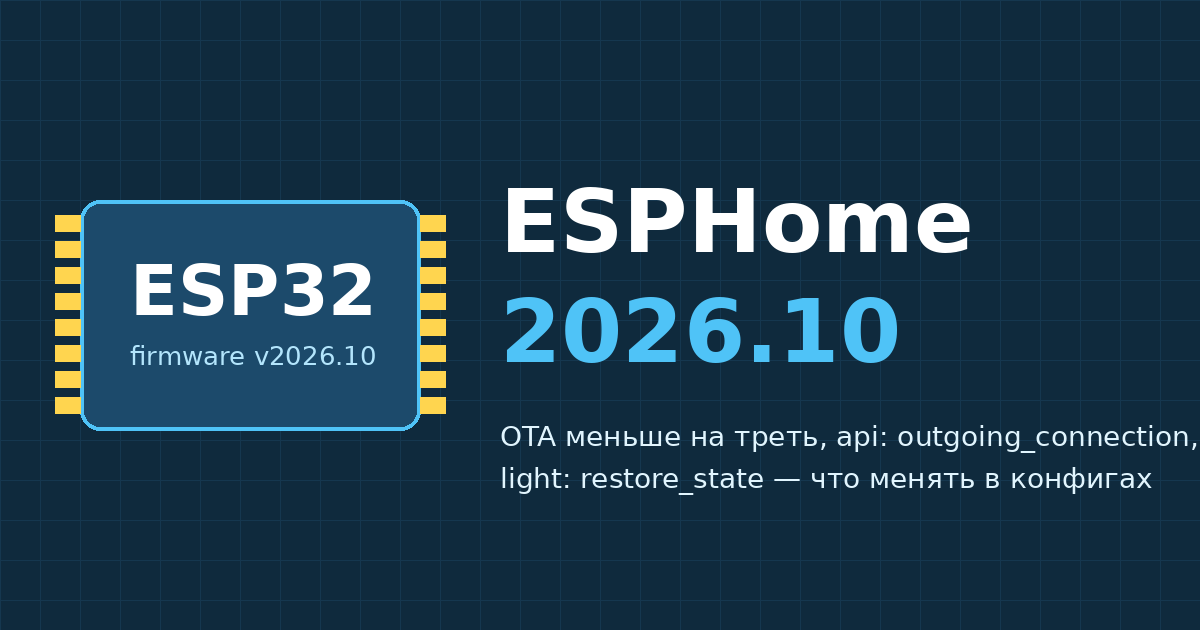 ESPHome 2026.10: OTA на треть меньше, исходящее подключение API и ломающие правки в конфигах